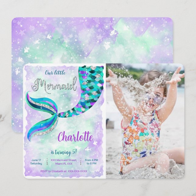 Under the sea Mermaid Photo Invitation (Front/Back)