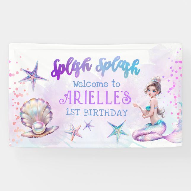 Under the Sea Mermaid Pool Party Girl Birthday Banner (Horizontal)