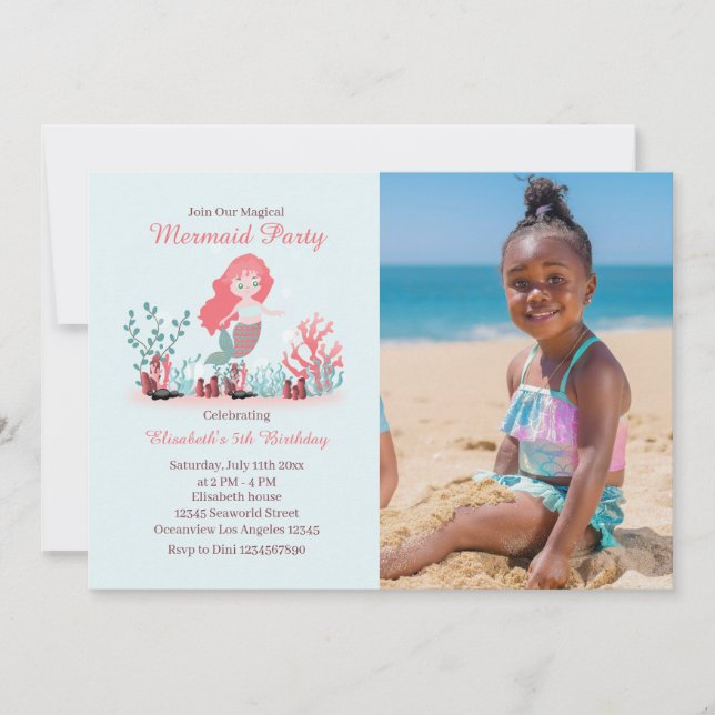 Under the Sea Mermaid Princes Birthday Photo Invitation (Front)