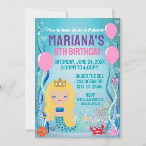 Under The Sea Mermaid Princess blondelight Invitation