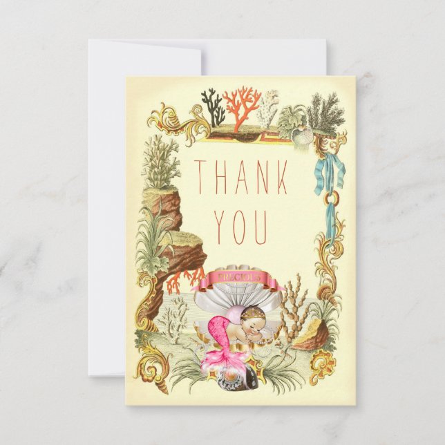 Under The Sea Mermaid Princess Thank You Card (Front)