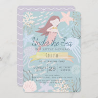 Under the Sea Mermaid Purple 1st Birthday Invitation