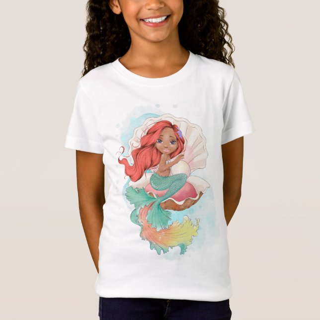 Under the Sea Mermaid (Red Hair) in Oyster Shell  T-Shirt (Front)