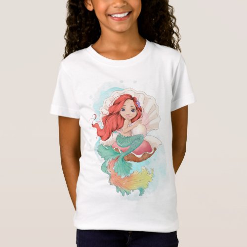 Under the Sea Mermaid Red Hair in Oyster Shell  T_Shirt