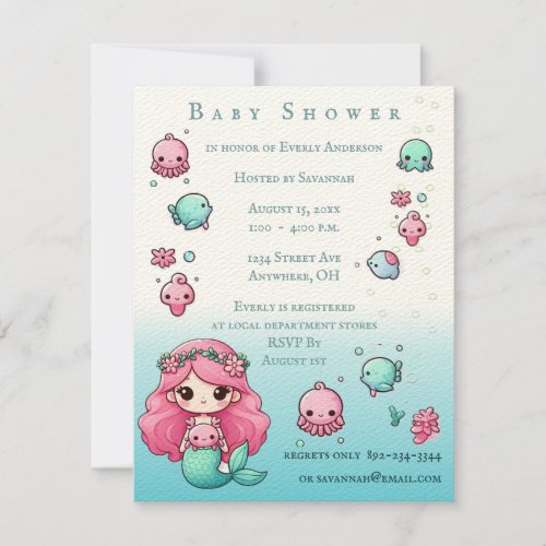 Under the Sea Mermaid  Sea Creatures Baby Shower Invitation