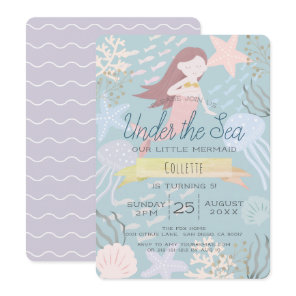 Under the Sea Mermaid Sea Gree Birthday Invitation
