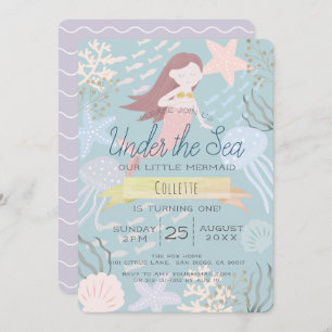 Under the Sea Mermaid Sea Green 1st Birthday Invitation