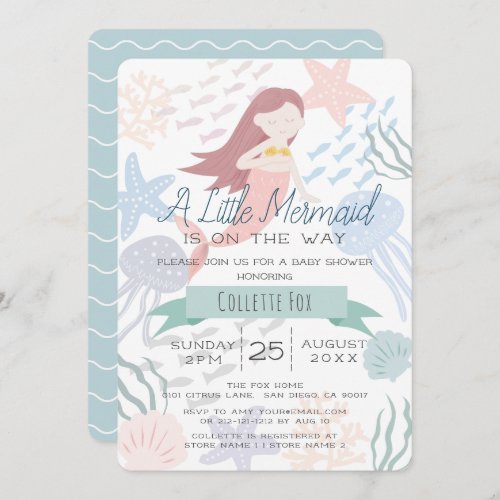 Under the Sea Mermaid Sea Green Baby Shower Invitation