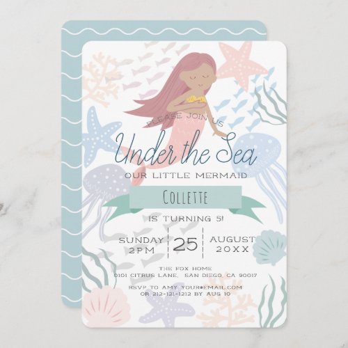 Under the Sea Mermaid Sea Green Birthday Invitatio Invitation