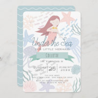 Under the Sea Mermaid Sea Green Birthday Invitation