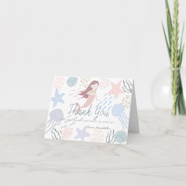 Under the Sea Mermaid Sea Green Birthday Thank You Card (Front)