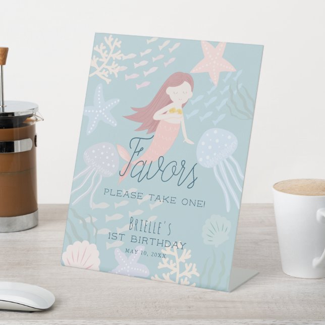 Under the Sea Mermaid Sea Green Favors Pedestal Sign (In SItu)