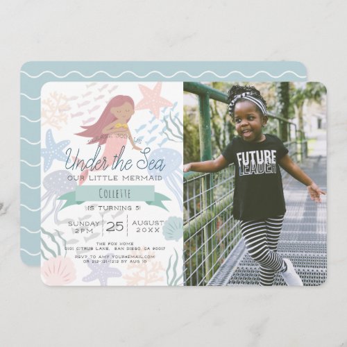 Under the Sea Mermaid Sea Green Photo Birthday Inv Invitation