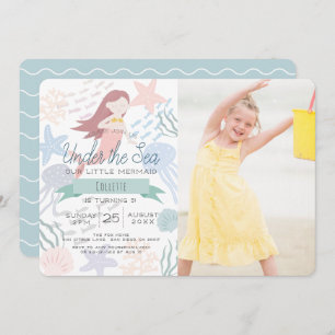 Under the Sea Mermaid Sea Green Photo Birthday Invitation
