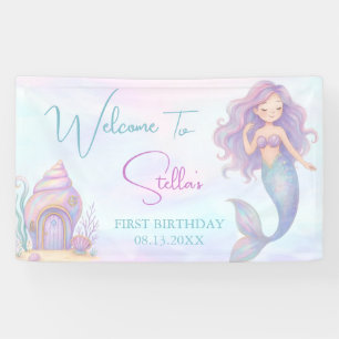 Under the Sea Mermaid Sea Purple Girl 1st Birthday Banner