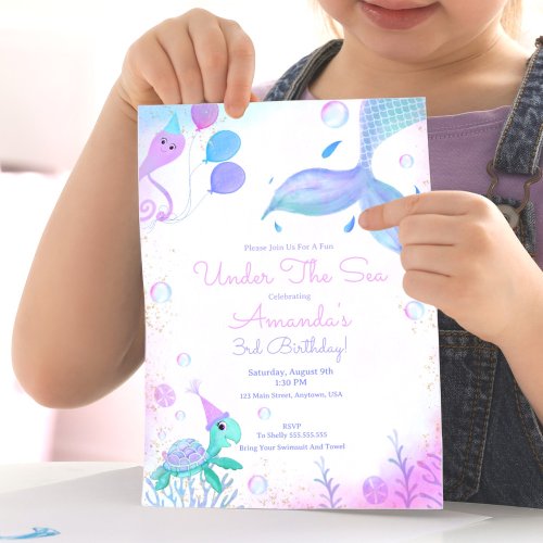 Under The Sea Mermaid  Sea Turtle Birthday  Invitation