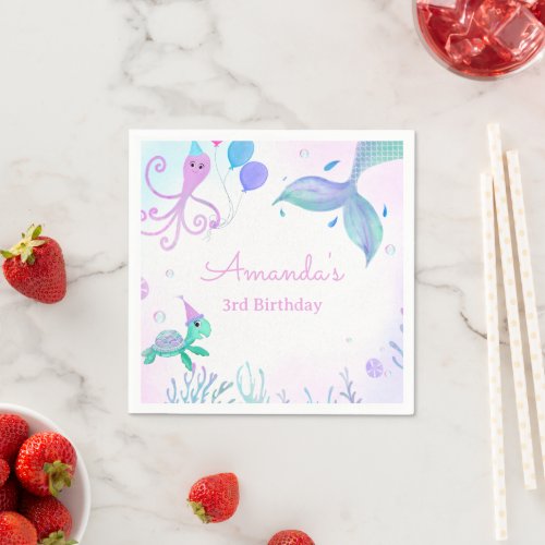 Under The Sea Mermaid  Sea Turtle Birthday Napkins