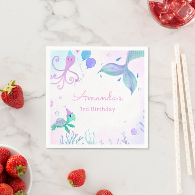 Under The Sea Mermaid & Sea Turtle Birthday Napkins (Insitu)
