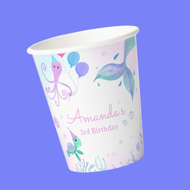 Under The Sea Mermaid & Sea Turtle Birthday Paper Cups (This sweet Splish Splash party cup is a great addition to you Mermaid party!)