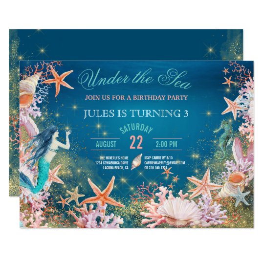 Under The Sea Mermaid Seahorse Seashells Birthday Invitation | Zazzle.com