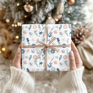 Under the Sea Mermaid Seahorse Starfish Wrapping Paper