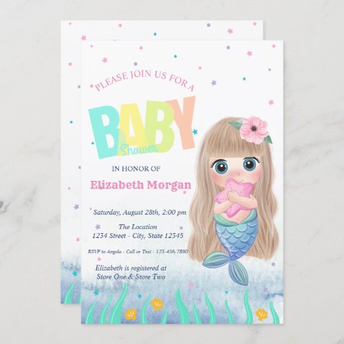 Under The SeaMermaid Seashell Baby Shower Invitation