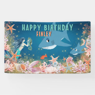 Under the Sea Mermaid Shark Birthday Party Banner