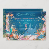 Under The Sea Mermaid Sharks Kid's Birthday Party Invitation