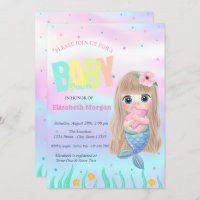 Under The Sea,Mermaid Star Holographic Baby Shower Invitation