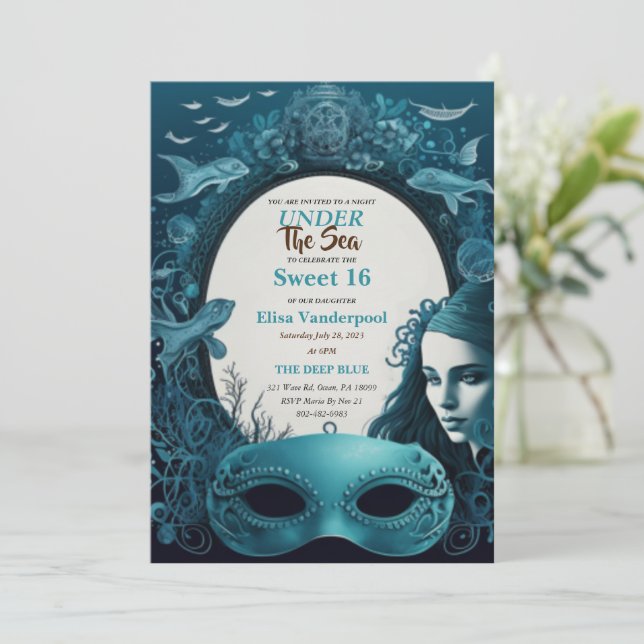 Under The Sea Mermaid Sweet 16 Invitations (Standing Front)