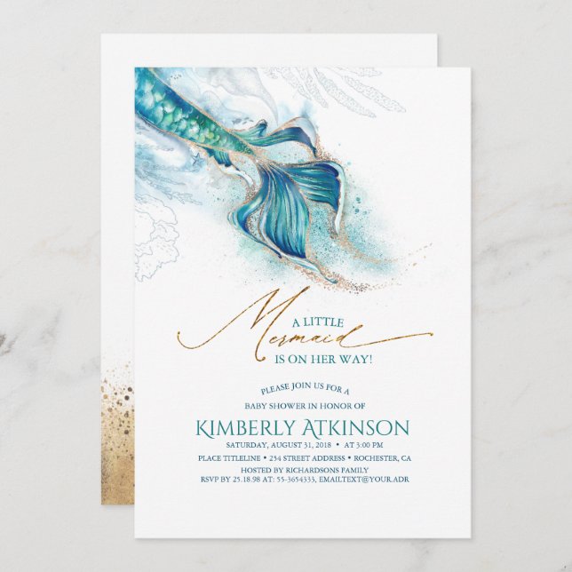 Under the Sea Mermaid Tail Baby Shower Invitation (Front/Back)