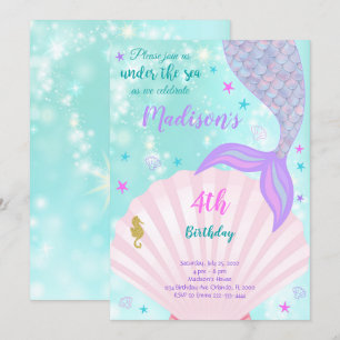 Under The Sea Mermaid Tail Birthday Invitation