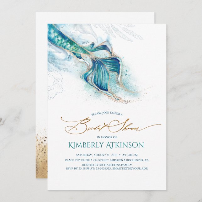 Under the Sea Mermaid Tail Bridal Shower Invitation (Front/Back)