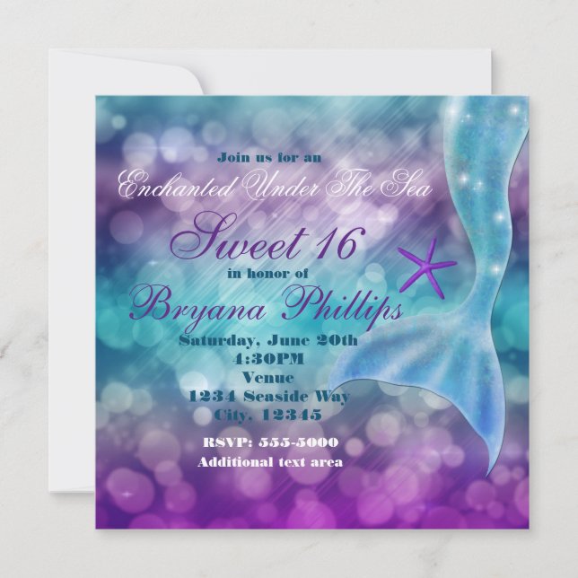 Under The Sea MERMAID Tail Fin Party Invitation (Front)