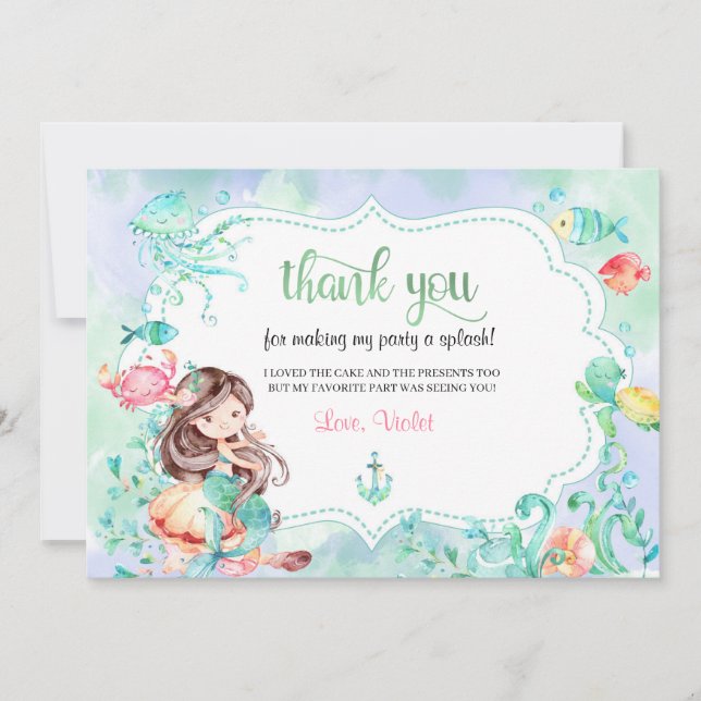 Under The Sea Mermaid Thank You Card (Front)