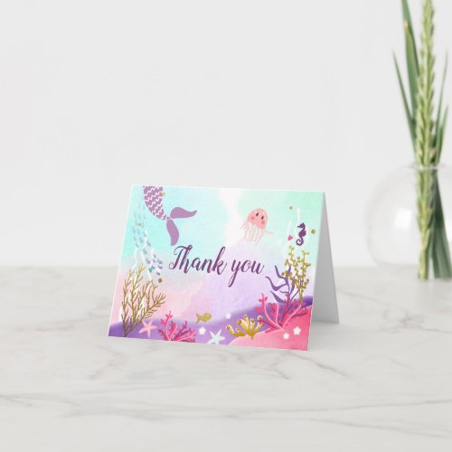 Under The Sea Mermaid Thank you card Pink Purple