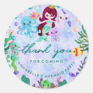 Under the Sea Mermaid Theme Birthday Thank You Classic Round Sticker