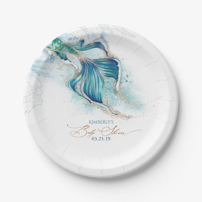 Under the Sea Mermaid Themed Baby Shower Paper Plates (Front)