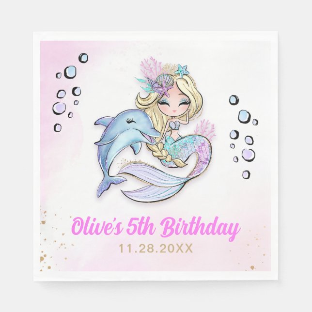 Under the Sea Mermaid Themed Napkins (Front)