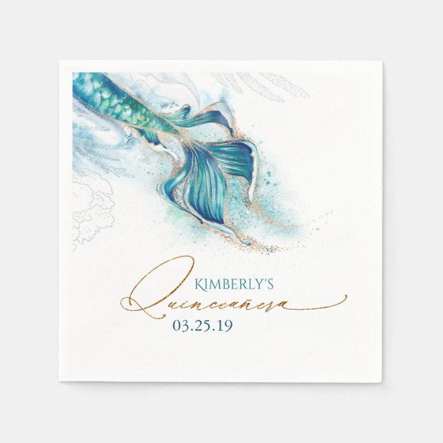 Under the Sea Mermaid Themed Quinceanera Napkins (Front)