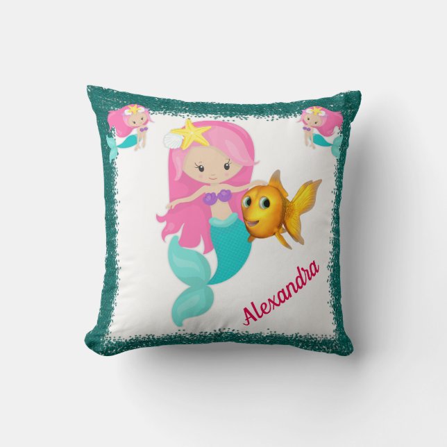 Under the Sea Mermaid Throw Pillow (Front)