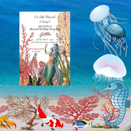 Under The Sea Mermaid Tropical Coral Reef Birthday Invitation