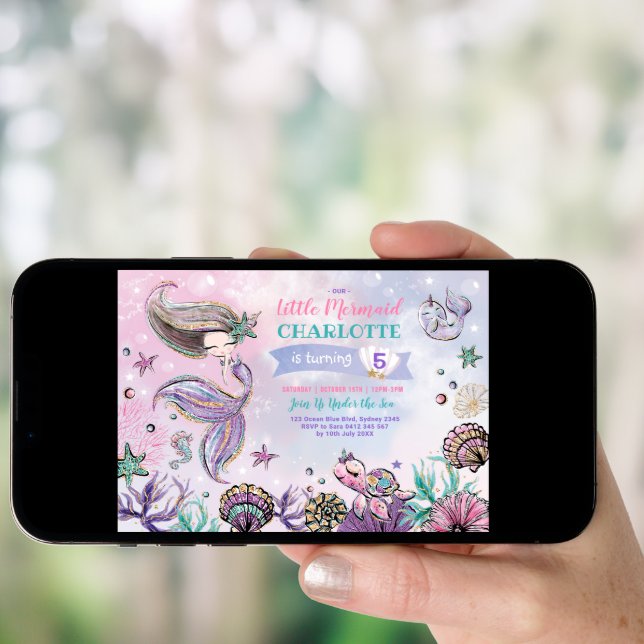 Under the Sea Mermaid Turtle Narwhal Birthday Invitation (Front Digital)