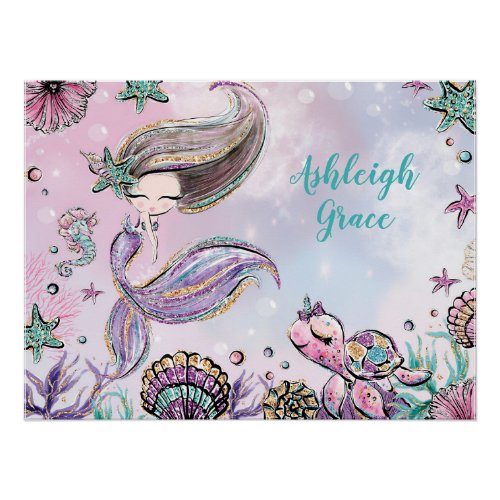 Under the Sea Mermaid  Turtle Nursery Baby Girl Poster