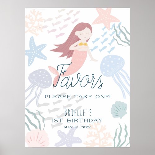 Under the Sea Mermaid White Birthday Favors Poster