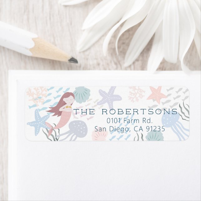 Under the Sea Mermaid White Birthday Label (Insitu)
