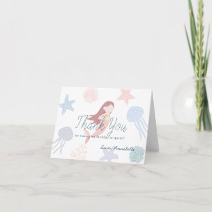 Under the Sea Mermaid White Birthday Letterpress Thank You Card