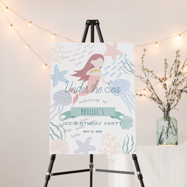 Under the Sea Mermaid White Birthday Welcome Foam Board (In Situ (Stand))
