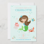 Under the Sea Mermaid with Brown Hair Kids Invitation (Front)
