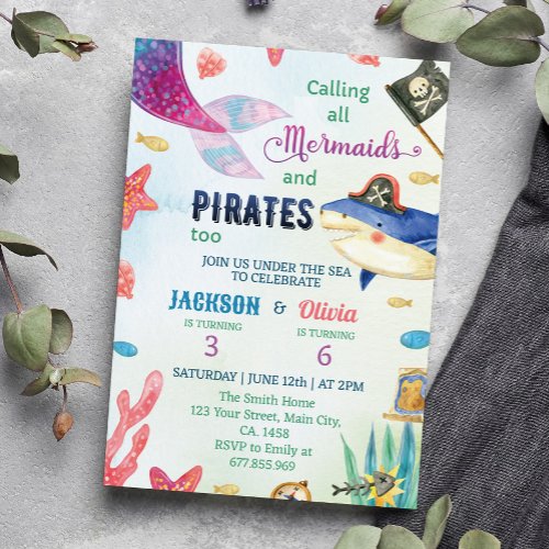 Under The Sea Mermaids And Pirates Birthday Invitation